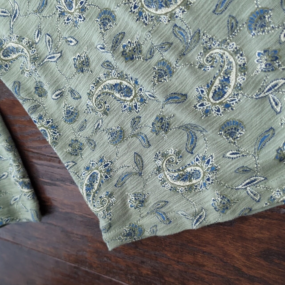 CHAPS I Sage Green & Blue Paisley Print Cotton Button Front Henley Shirt Top, S - Picture 4 of 12